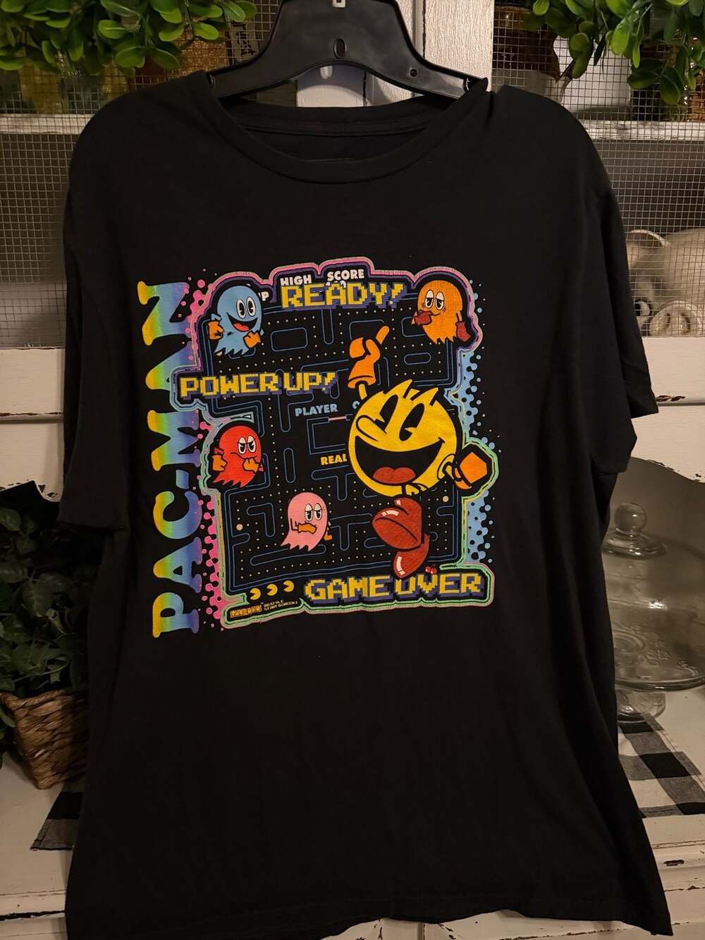 Pac-Man Graphic T-Shirt Size L Black Arcade Video Game